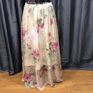 ALLEGRA K Watercolor Flower Pattern Chiffon Maxi Skirt
